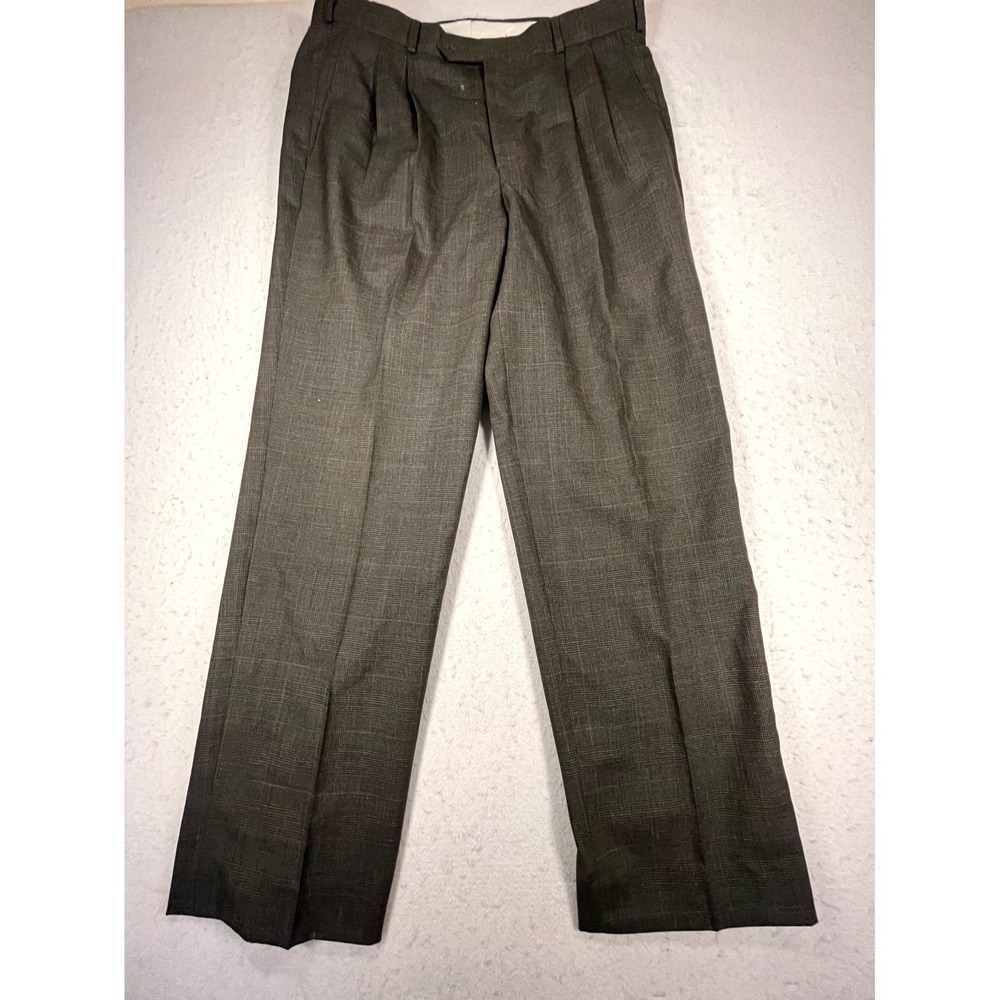 Dockers Slates Dress Pants Mens 33x32 Brown Glen Plaid Wool Pleated Straight Leg